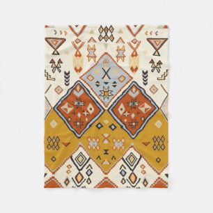 Moroccan Tribal Geometric Folk Art Pattern Fleece Blanket