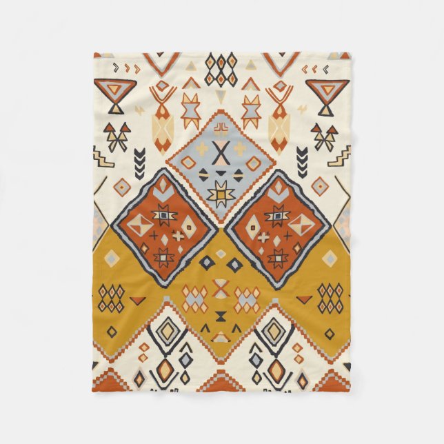 Moroccan Tribal Geometric Folk Art Pattern Fleece Blanket (Front)