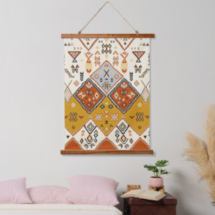 Moroccan Tribal Geometric Folk Art Pattern Hanging Tapestry
