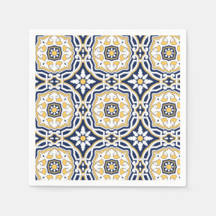 Moroccan vivid blue yellow intricate ornamental napkin