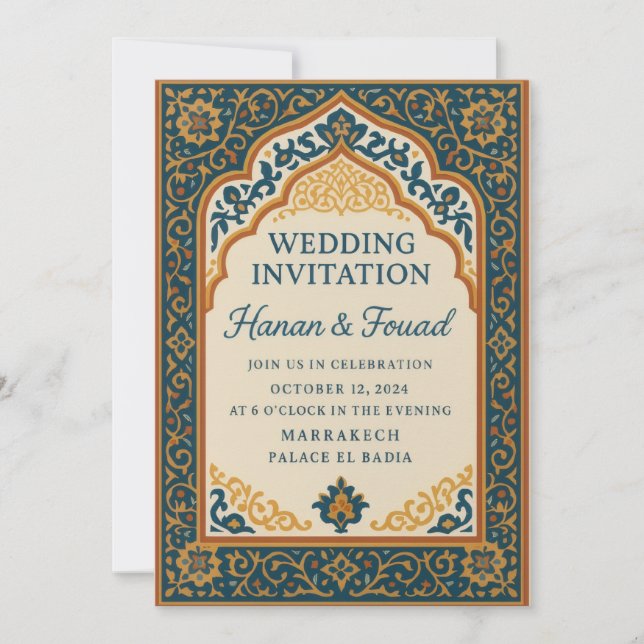 Moroccan Wedding Invitation Template – Elegant Isl (Front)