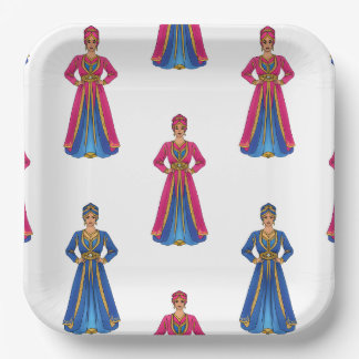 Moroccan Woman in Traditional Clothing Pattern Paper Plate