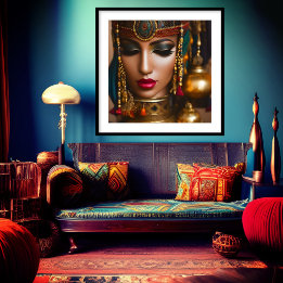 Moroccan Woman Rustic red Gold green jewellery  Poster