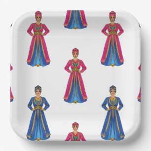 Moroccan women in Traditional dress pattern Paper Plate