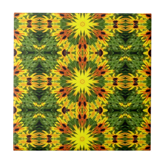 moroccan yellow flowers on green tile (Front)