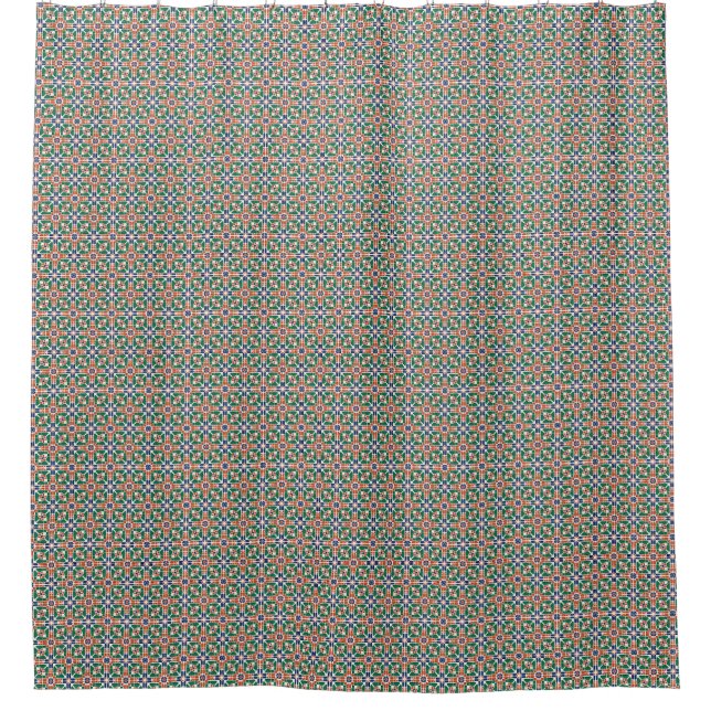 Moroccan Zellige Inspired Geometric Shower Curtain (Front)