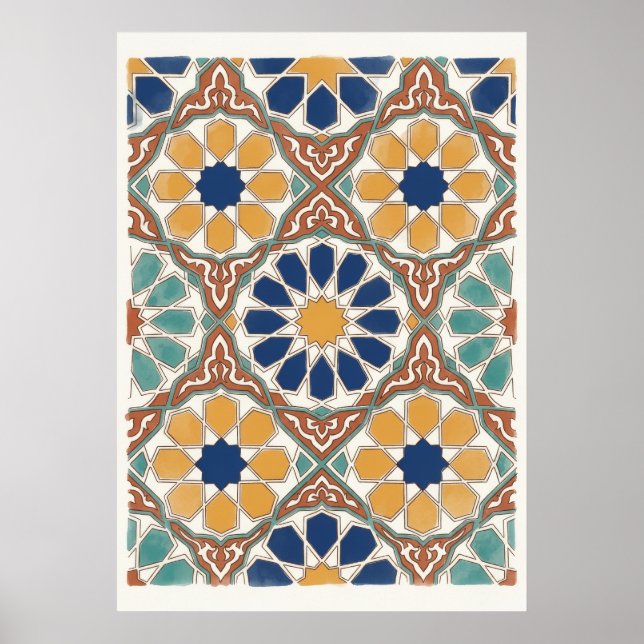 Moroccan Zellige Star Tile Mosaic Pattern Art Poster (Front)