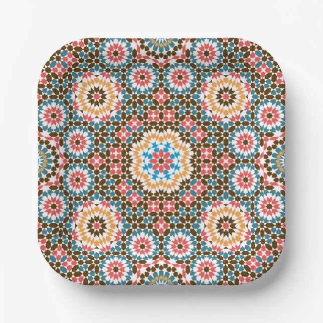 Moroccan Zellige style pattern Paper Plate (Front)