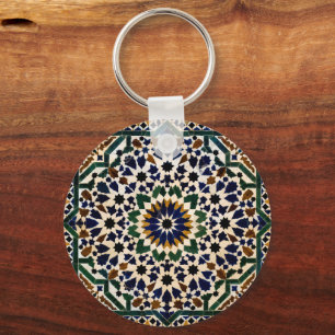 Moroccan Zellige Tile Pattern Square Keychain Is
