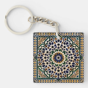 Moroccan Zellige Tile Pattern Square Keychain Is