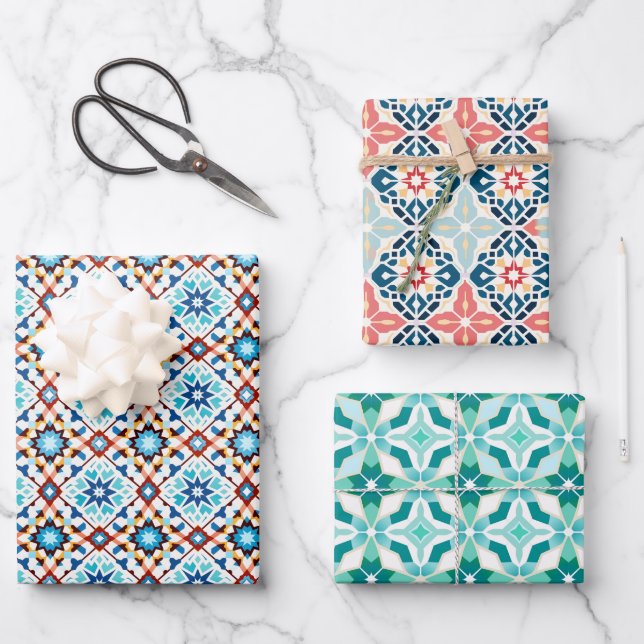 Moroccan Zellij Pattern Gift Wrapping Paper Sheets (Front)