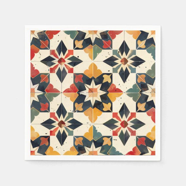 Moroccan Zellij Red Yellow and Green Napkin (Front)