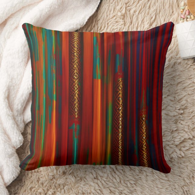 Moroccanrustic gold red orange blue green stripe  cushion (Blanket)