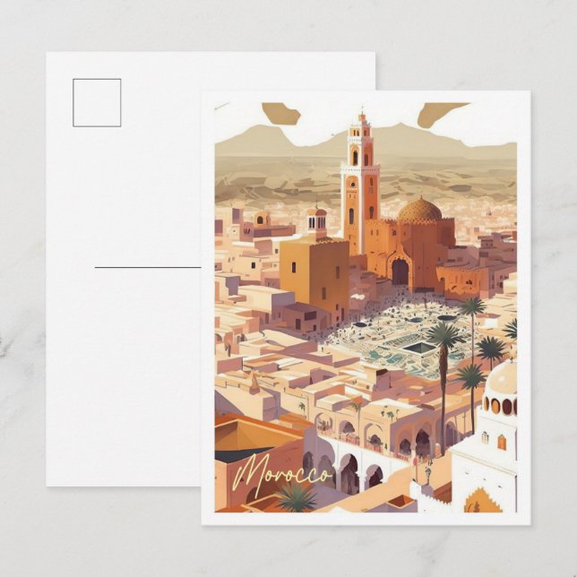 Morocco Africa Art Vintage Travel Illustration Postcard (Front/Back)