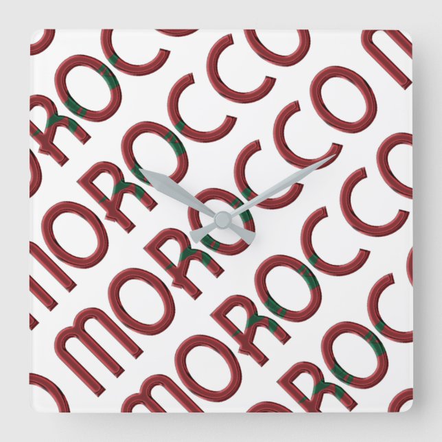 Morocco Africa Moroccan Flag Colours Typography Square Wall Clock (Front)