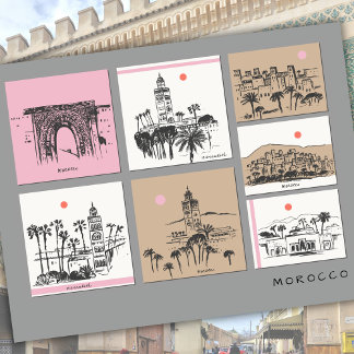 Morocco Africa Sketches Architecture Travel  Postcard