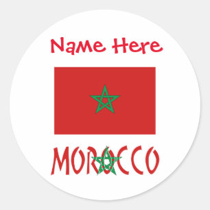 Morocco and Moroccan Flag Red Personalisation  Classic Round Sticker