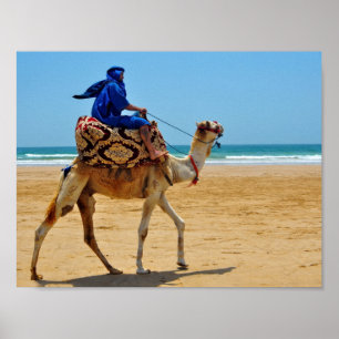 morocco arab ride camel seaside beach poster