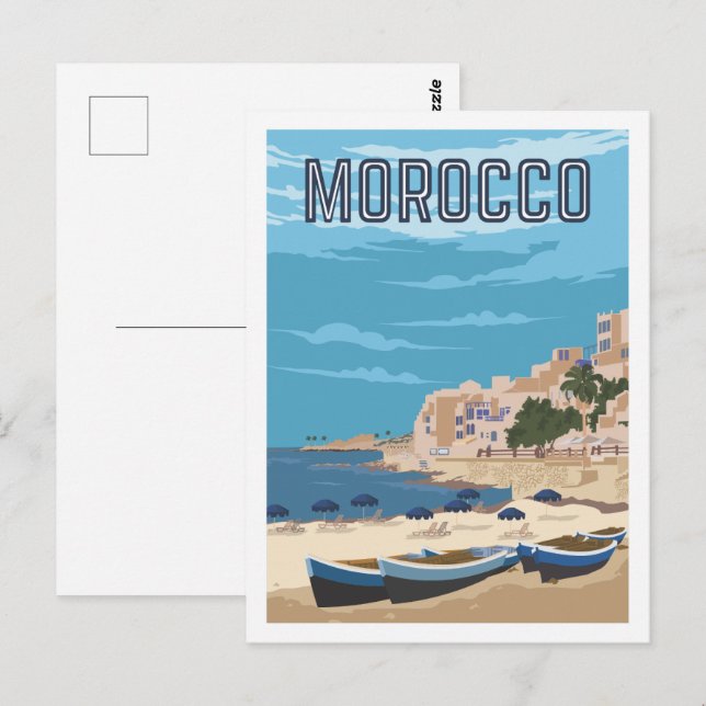 Morocco Beach Famous Travel Place Illustration Postcard (Front/Back)