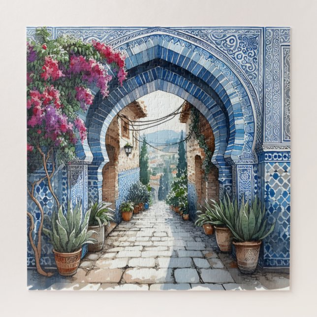 Morocco Blue Tiles Arch Birthay Wedding Gift Jigsaw Puzzle (Vertical)