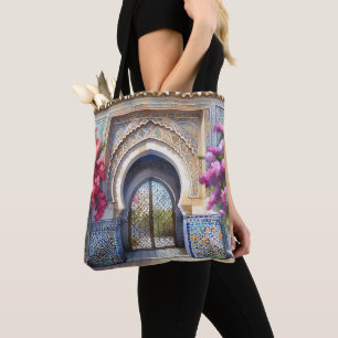 Morocco Blue Tiles Arch Personalised Colourful Art Tote Bag