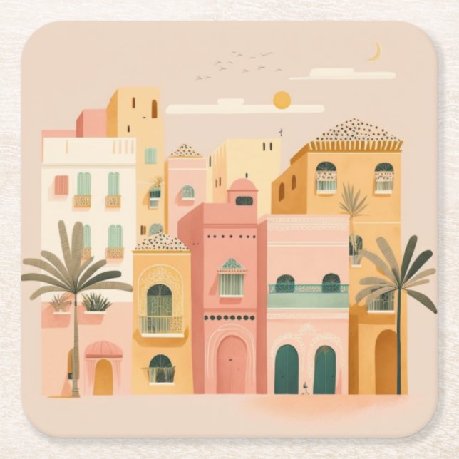 Morocco city square paper coaster (Front)