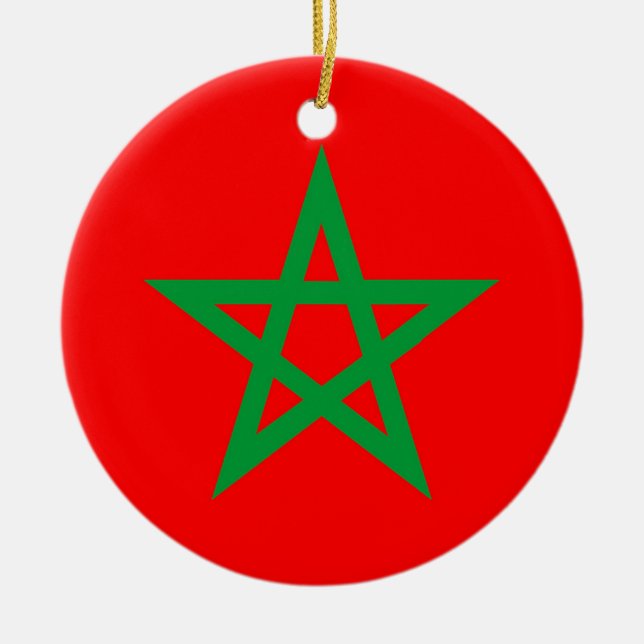 morocco country flag symbol star ceramic tree decoration (Front)