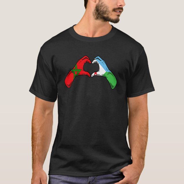 Morocco Djibouti Flag - Moroccan Djiboutian Heart T-Shirt (Front)