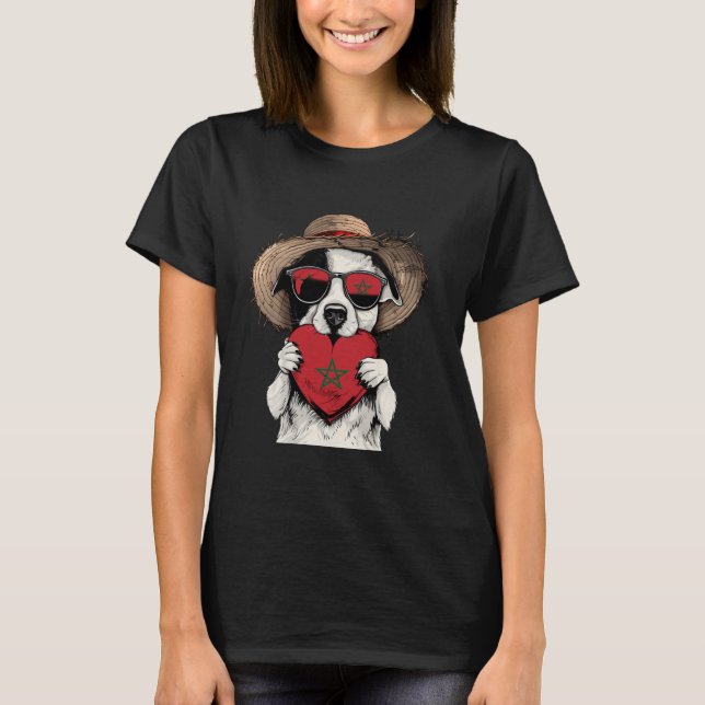Morocco Flag Dog Moroccan Pride Heart Moroccan Roo T-Shirt (Front)