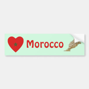 Morocco Flag Heart + Map Bumper Sticker