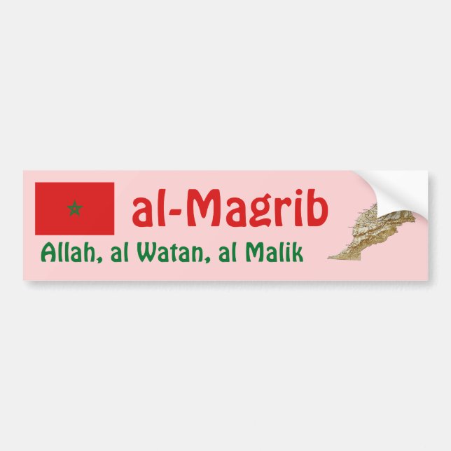 Morocco Flag + Map Bumper Sticker (Front)