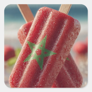 Morocco Flag Popsicle Summer Beach Patriotic Square Sticker