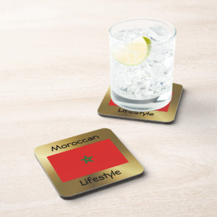 Morocco Flag+Text Coaster
