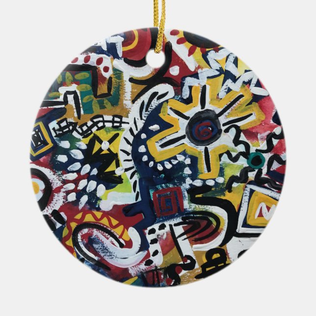 Morocco-Hand Painted Abstract Art Ceramic Tree Decoration (Front)