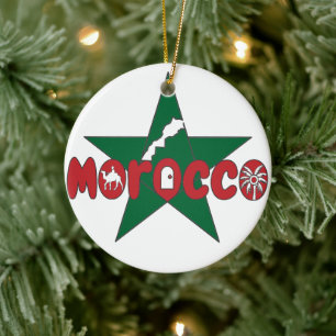 Morocco is a wordmark of doors, dunes, and palms ceramic tree decoration