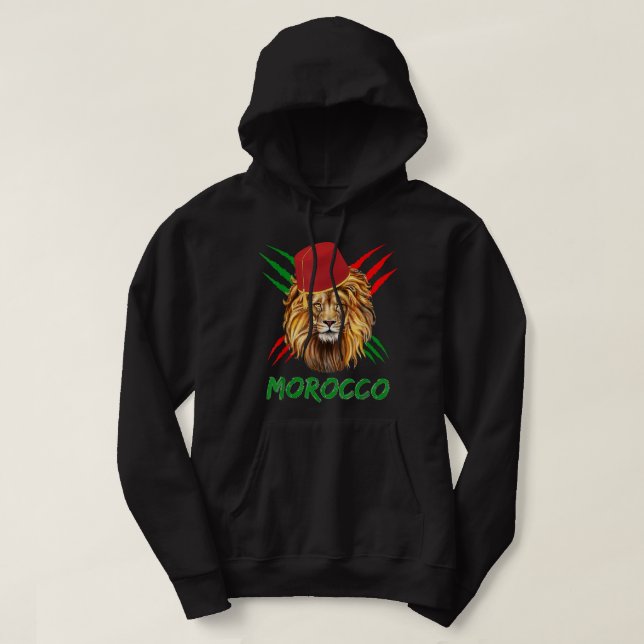 Morocco Lion Flag Sport Morocco with moroccan hat  Hoodie (Design Front)