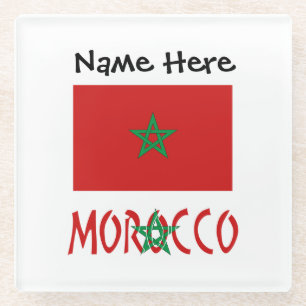 Morocco Moroccan Flag Personalised Name Glass Coaster