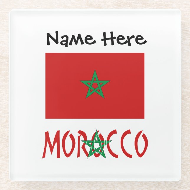 Morocco Moroccan Flag Personalised Name  Glass Coaster (Front)