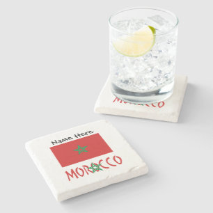 Morocco Moroccan Flag Personalised Name Stone Coaster