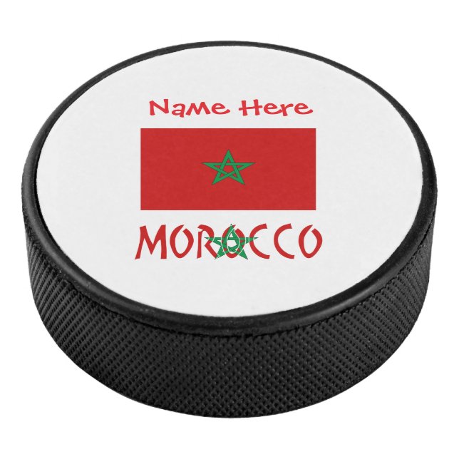 Morocco Moroccan Flag Red Personalized Name Hockey Puck (3/4)