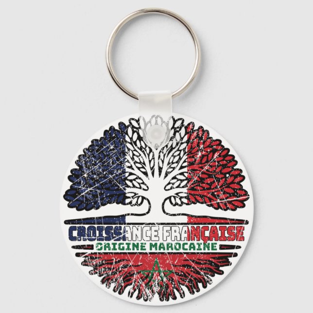 Morocco Moroccan French France Tree Roots Flag Key Ring (Front)