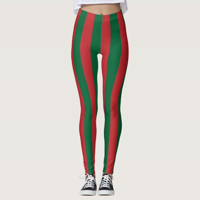 Morocco National Flag Colours Vertical Striped Leggings (Front)