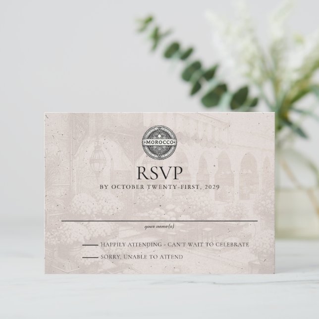 Morocco Passport Wedding RSVP Card (Standing Front)