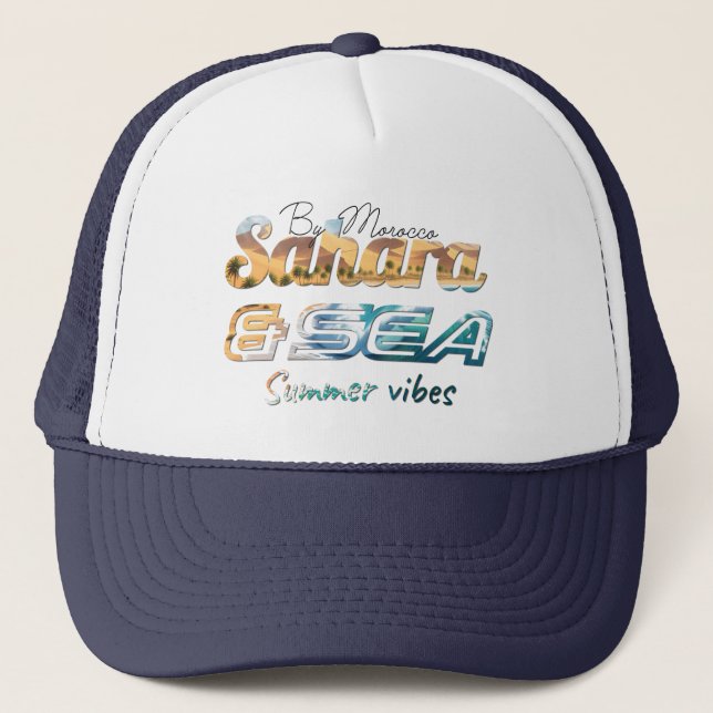 Morocco Sahara & Sea Summer Vibes Design Trucker Hat (Front)