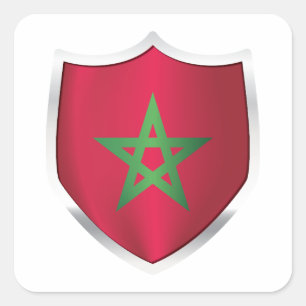 Morocco Silver Shield Flag Square Sticker