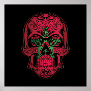 Morocco  Skull And Roses Flag Poster