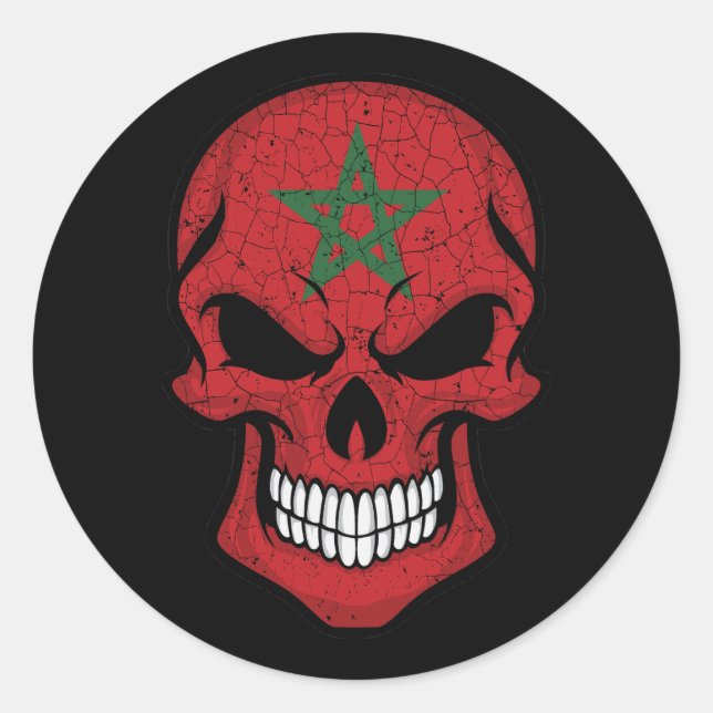 Morocco Smiling Skull Flag Classic Round Sticker (Front)