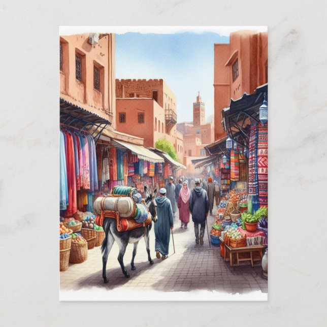Morocco Street Watercolor Postcard (Front)