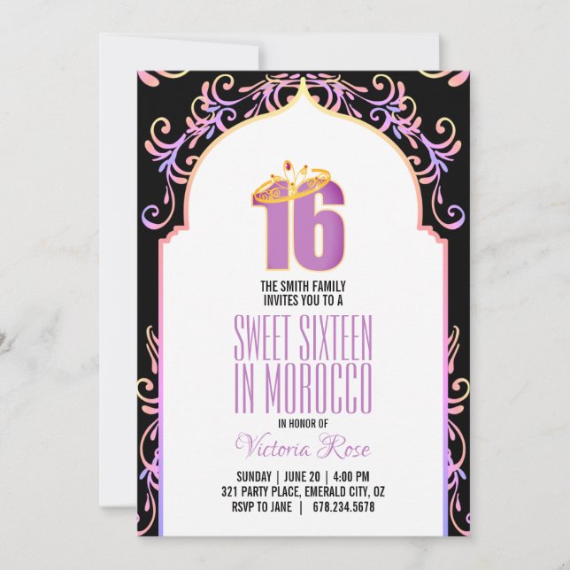 morocco SWEET SIXTEEN arabian nights PURPLE Invita Invitation (Front)