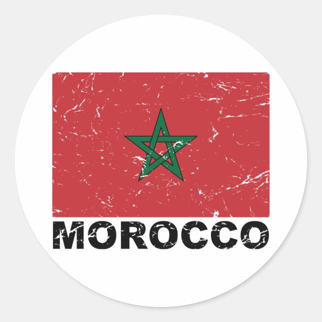 Morocco Vintage Flag Classic Round Sticker (Front)